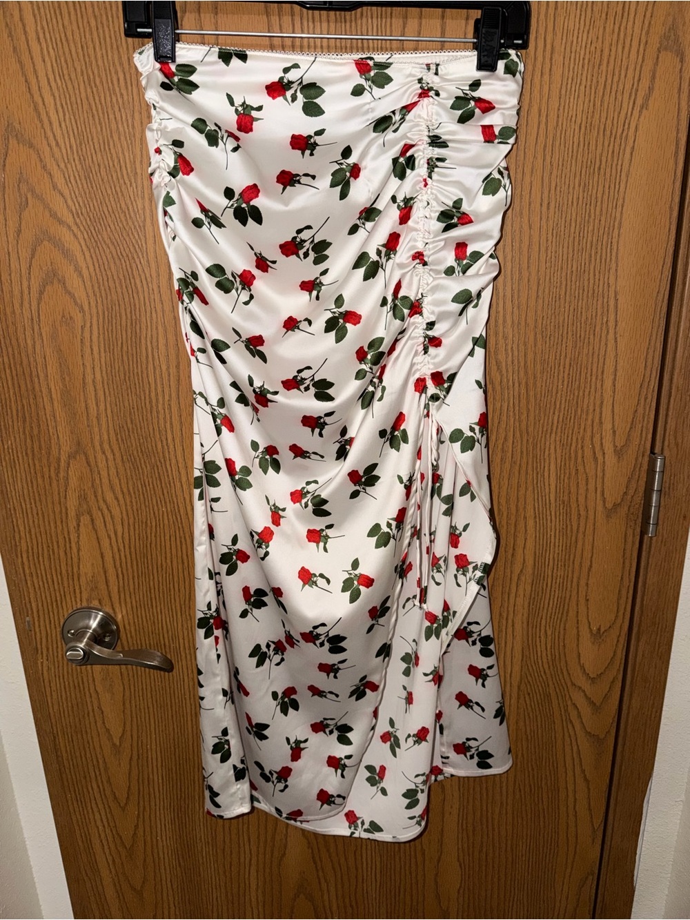 For Love & Lemons White Maxi Skirt with Red Rose Print Size Medium